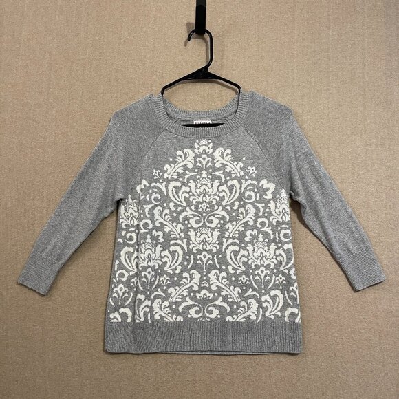 Merona Sweater Women's Medium Gray & White Pullover Mid Length Sleeves - Picture 1 of 12